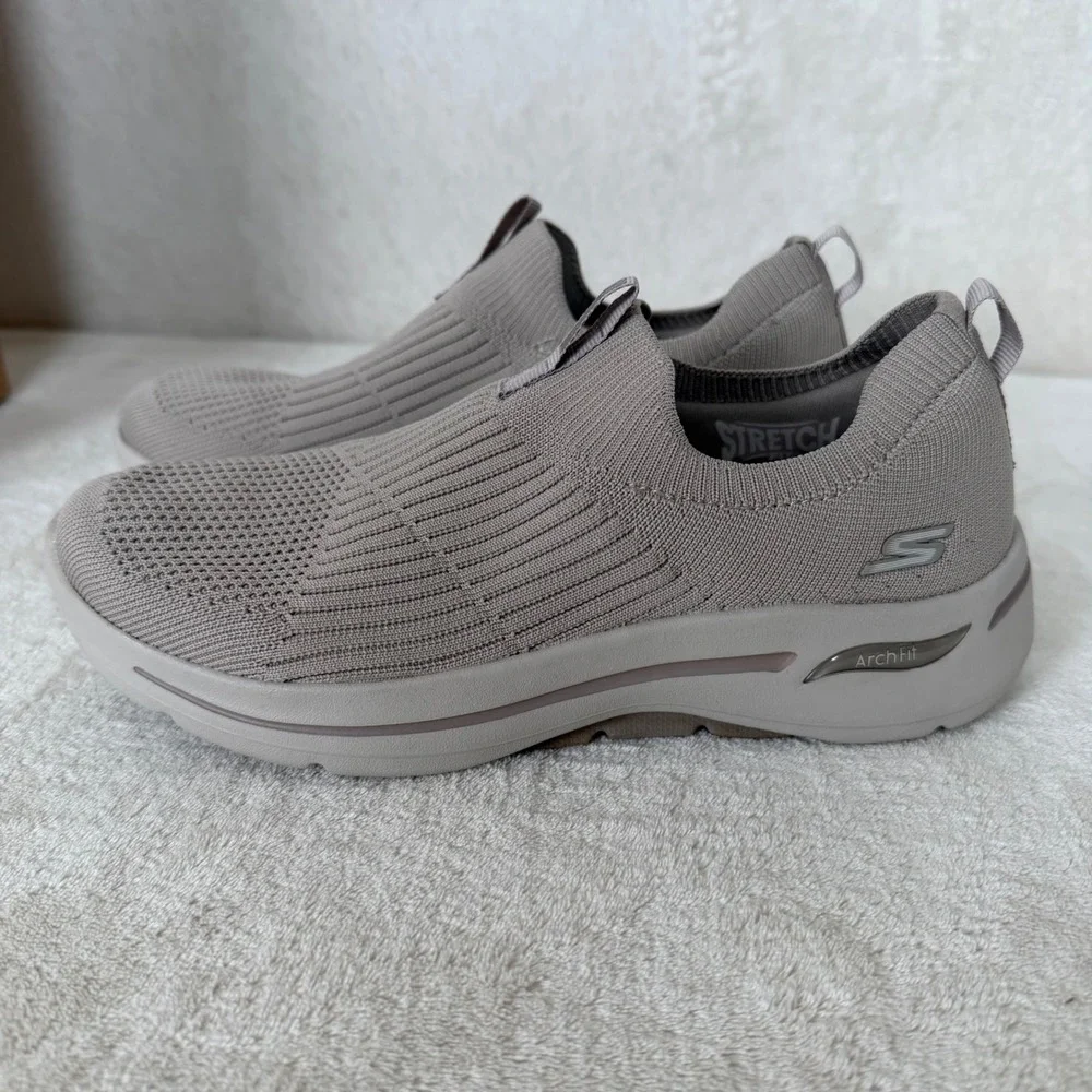 Skechers GoWalk Arch Fit Taupe Knit Slip On Walking Shoes Womens 7.5 Comfort